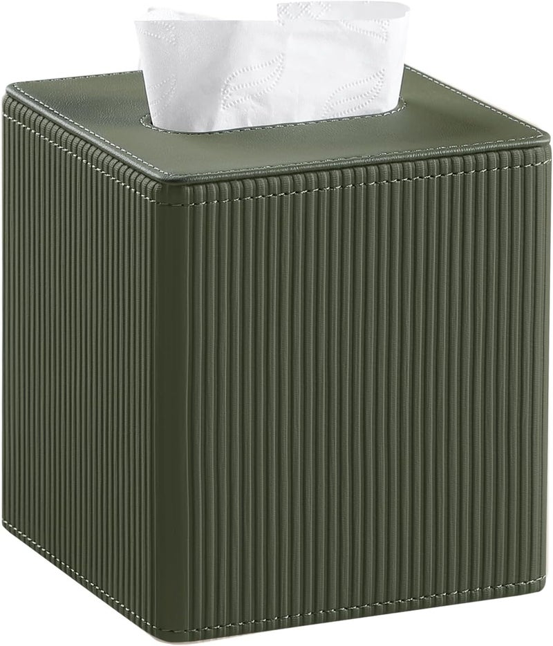 Cretkhp Tissue Box Cover Square with Magnetic Closure, PU Leather Tissue Box Holder for Bathroom NightStands Livingroom, Decorative Modern Square Tissue Holder (Green) - Image 1